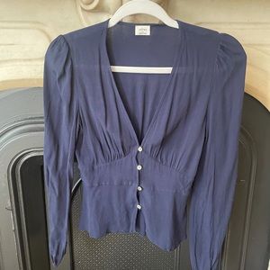 Aritzia Wilfred Prairie Blouse Navy XXS
